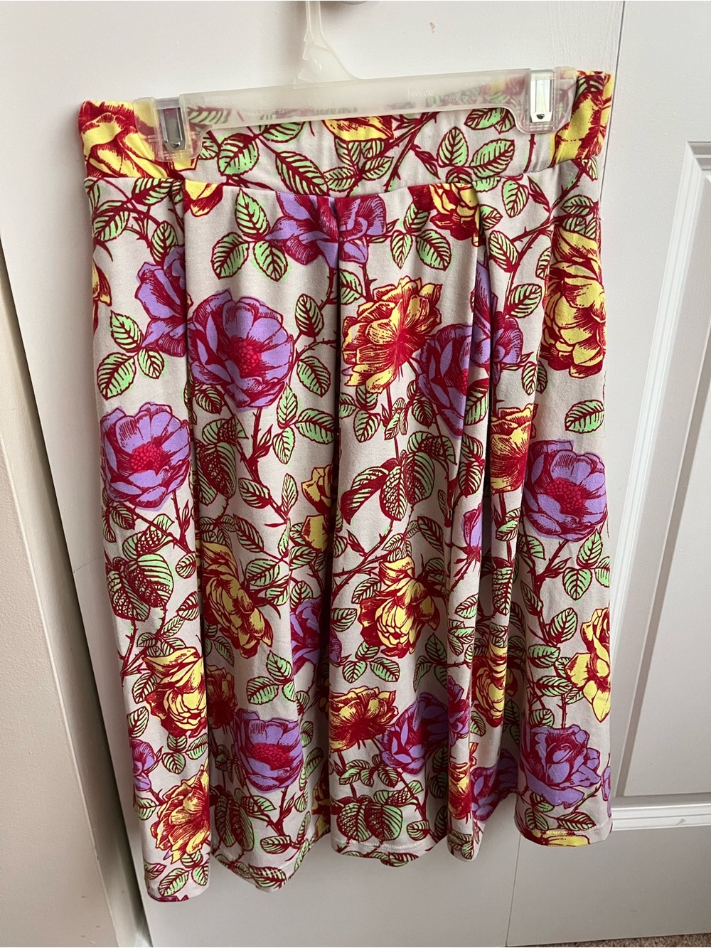 LuLaRoe Floral Circle Skirt in Cream with Lavender, Yellow & Green